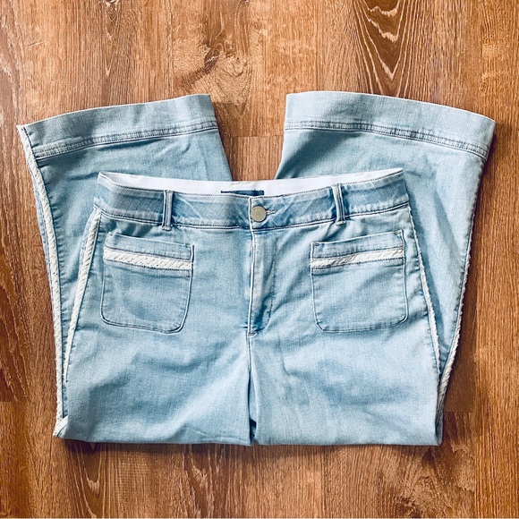 Democracy Denim - Democracy Absolution Light Wash Blue Denim Jeans Wide Leg Metallic Tweed Detail